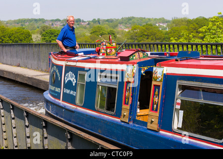 Kanalboot, Pont Cysyllte Aquädukt, Llangollen, Wales Stockfoto