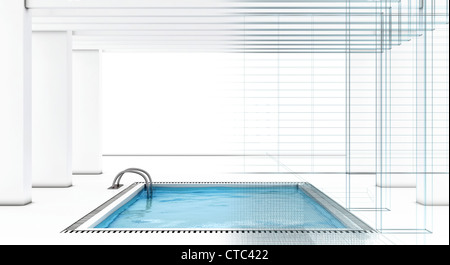 3D-Bild eines Luxus-Schwimmbad mit Draht-Rahmen Stockfoto