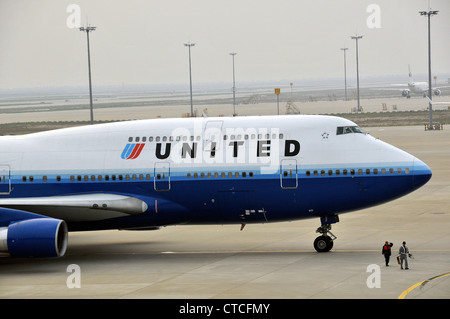 Boeing 747 der United Airlines Landung bei Incheon International Airport South Korea Süd Asien Stockfoto