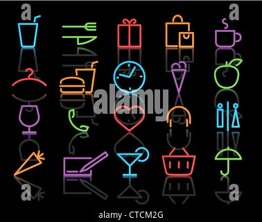 Vektor-Illustration Farbe Neon ursprünglichen Stil Leben Icon Set Stockfoto