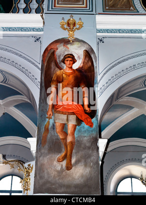 Kirche der Heiligen Dreifaltigkeit von Samos Griechenland Pagondas Ikone des Erzengels St. Michael mit Flammenschwert Stockfoto