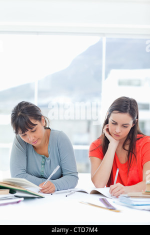 Ein paar Frauen zusammen Hausaufgaben zu konzentrieren Stockfoto