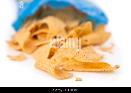 Offene Beutel mit Chips Stockfoto