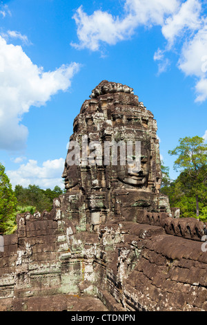 Geschnitzten Stein Gesichter der Bayon-Tempel in Angkor Thom, Kambodscha Stockfoto