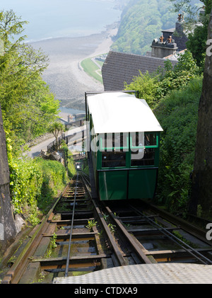 dh LYNTON DEVON Funicular carriage Cliff lift Tram Lynton and Lynmouth Cliff Railway exmoor uk Stockfoto