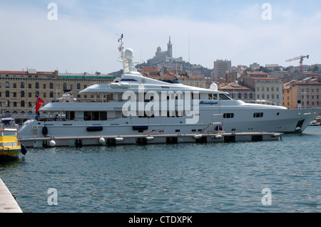 Motoryacht Mosaique im Hafen von Marseille, Frankreich Stockfoto