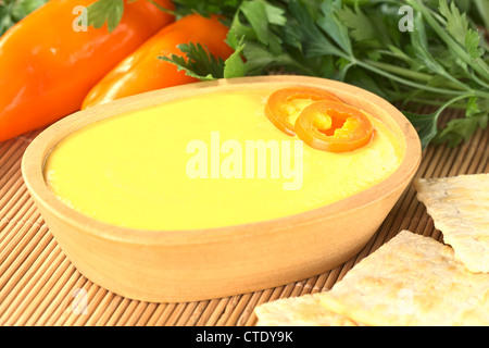 Peruanische Huancaina Sauce Käse, Cracker, Aji (peruanische hot Chili) und Milch gemacht Stockfoto