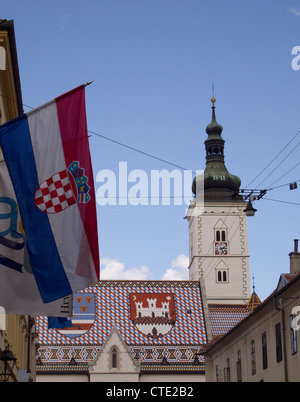 Kirche St. Marko mit historischen kroatischen Mantel af Arme auf dem Dach, Oberstadt, Zagreb, Kroatien Stockfoto