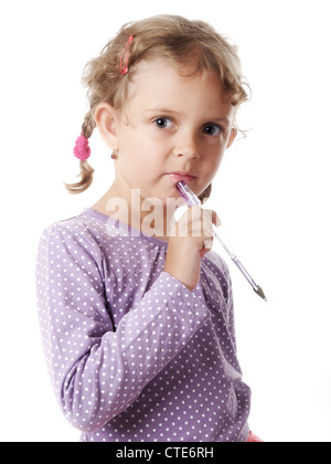 Kleines Mädchen mit Stift Stockfoto