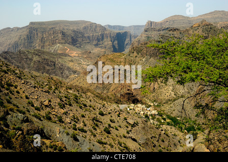 Der Jabal al Akhdar-Bereich in den westlichen Hajar Bergen von Oman Stockfoto