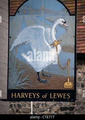 Ein Pub-Zeichen an der Swan Inn Pub in Lewes, East Sussex, England. Stockfoto