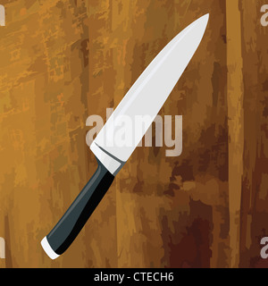 Große Küche Messer Vektor mit einem Holzbrett-Hintergrund Stockfoto