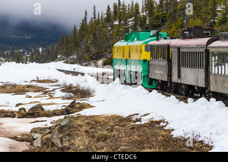 White Pass and Yukon Route (WP & YR) Railroad Zugfahrt von Skagway, Alaska nach Fraser, British Columbia. Stockfoto