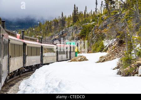 White Pass and Yukon Route (WP & YR) Railroad Zugfahrt von Skagway, Alaska nach Fraser, British Columbia. Stockfoto