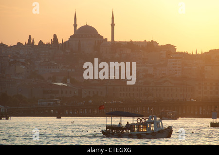ISTANBUL, TÜRKEI. Ein Abend-Blick auf das Goldene Horn mit den Yavuz Selim Moschee dominiert die Skyline. 2012. Stockfoto