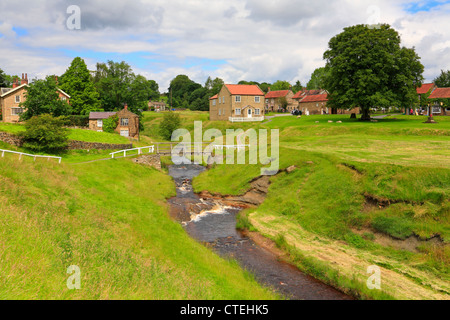 Hutton-le-Hole Dorf grün und Beck, North Yorkshire, North York Moors National Park, England, UK. Stockfoto