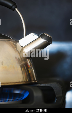 USA, New Jersey, Jersey City, Wasserkocher auf Herd Stockfoto