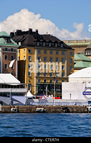 Stadsgardensleden, Hotels, Volvo Penta rund um die Welt-Regatta, Altstadt, Gamla Stan, Stockholm, Schweden, Skandinavien Stockfoto