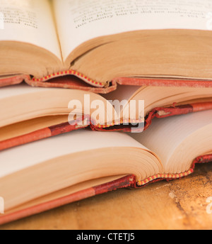 Nahaufnahme eines offenen Bücher, Studio gedreht Stockfoto