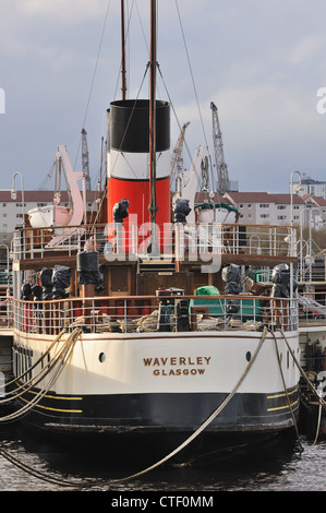 Die letzten Meer Raddampfer, PS Waverley, angedockt an der Center North Quay, Glasgow, Schottland, Großbritannien, Europa Stockfoto