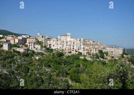 Hügel-Gemeinde (Dorf) von Tourrettes-Sur-Loup, Côte d ' Azur, Alpes-Maritimes, Provence-Alpes-Côte d ' Azur, Frankreich Stockfoto