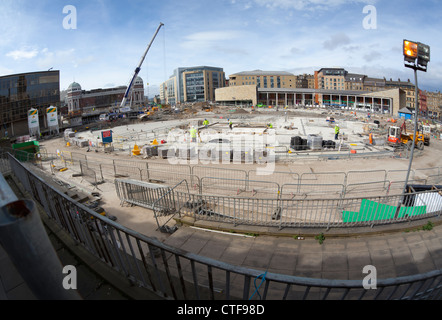 Centenary Square Bradford, während des Baus des Stadtparks. Stockfoto