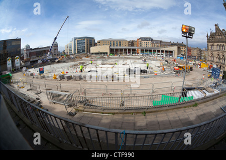 Centenary Square Bradford, während des Baus des Stadtparks. Stockfoto