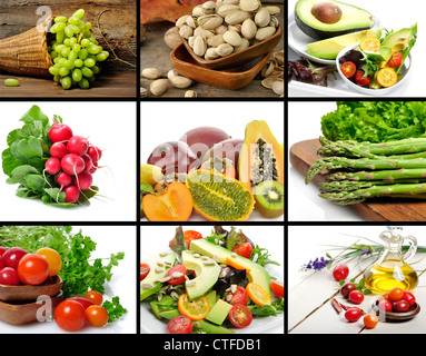 Gesundes Gemüse und Obst essen Collage Stockfoto
