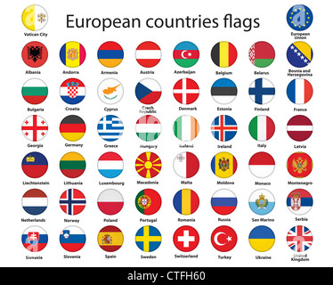 Reihe von runden Tasten mit Flaggen Europa Illustration Stockfoto