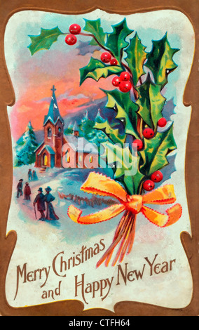 Frohe Weihnachten und Happy New Year - Vintage-Karte Stockfoto