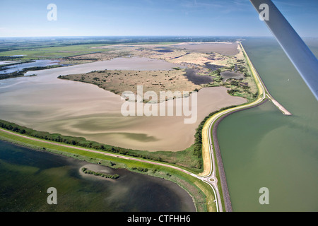 Niederlande, Lelystad. Nationalpark namens Oostvaardersplassen. Luft. Feuchtgebiete. Stockfoto