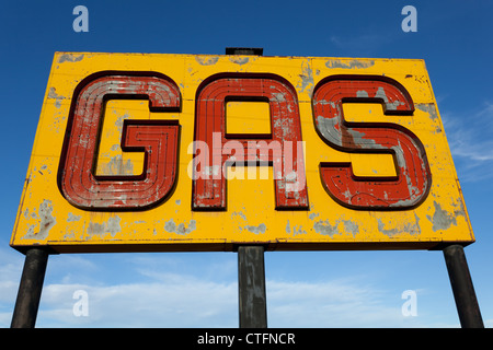Ein antikes, Vintage Gas-Zeichen auf der Route 66 Stockfoto