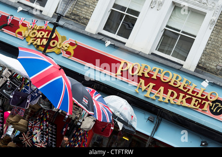 Portobello Market anmelden. Der Portobello Road. Notting Hill, London Stockfoto