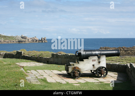 Der Ankerplatz und Strand, Braue Brise Porth Cressa Hugh Town St Mary's Scilly Isles Isles of Scilly Cornwall England UK GB Stockfoto