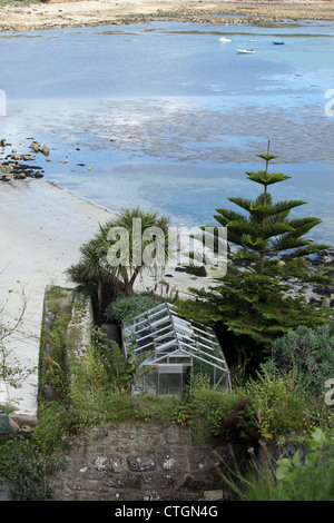 Der Ankerplatz und Strand, Braue Brise Porth Cressa Hugh Town St Mary's Scilly Isles Isles of Scilly Cornwall England UK GB Stockfoto