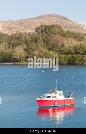 Glengarriff, West Cork, Irland. Ausflugsschiff vor Anker in der Bucht. Stockfoto