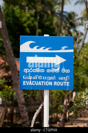 Tsunami-Warnschild, Arugam Bay. Stockfoto