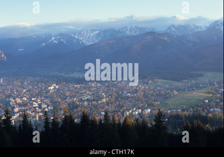Blick vom Berg Gubalowka über Zakopane und Tatra, Polen Stockfoto