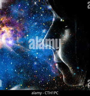 Kind des Universums. Abstrakte weibliche Porträt Stockfoto