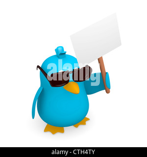 Blauer Vogel mit einem leeren Zeichen Stockfoto