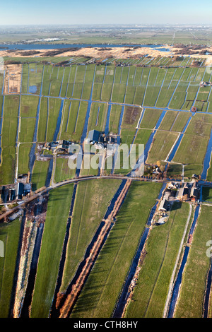 Die Niederlande, Zegveld, Polder, genannt Zegvelderbroek. Landwirtschaftliche Betriebe. Luft. Stockfoto