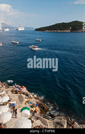 Sunset Beach Bar, Buza-Bar, Kreuzfahrtschiffen, Dubrovnik, Kroatien Stockfoto