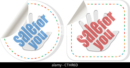 Verkauf-Sticker-set mit Händen isoliert Stockfoto