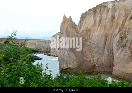 Vulkanische Asche und Bimsstein Betten aus dem Jahre 1912 Novarupta Ausbruch. Katmai Nationalpark und Reservat. Alaska, USA. Stockfoto