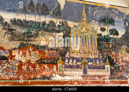 Königspalast, Wandmalerei, Phnom Penh, Kambodscha Stockfoto