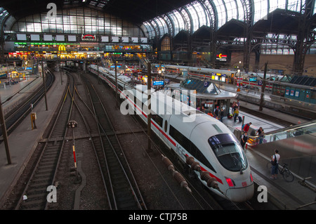 Schnelle ICE-Zug am Hauptbahnhof Hauptbahnhof Hamburg Deutschland Europa Stockfoto