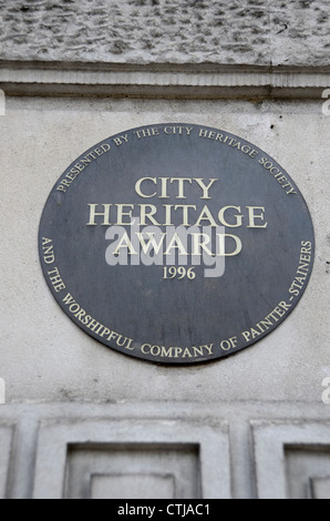 City Heritage Award Plaque, London, UK Stockfoto