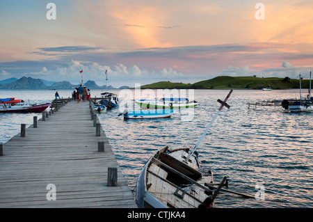 Das Dock zu Dorf Komodo in Indonesien Komodo National Park. Stockfoto