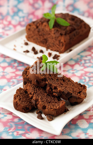 Schokoladen Biskuit mit Minze. Rezept zur Verfügung. Stockfoto