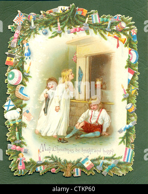 Die schneiden chromolithographed Weihnachtsgrußkarte Stockfoto